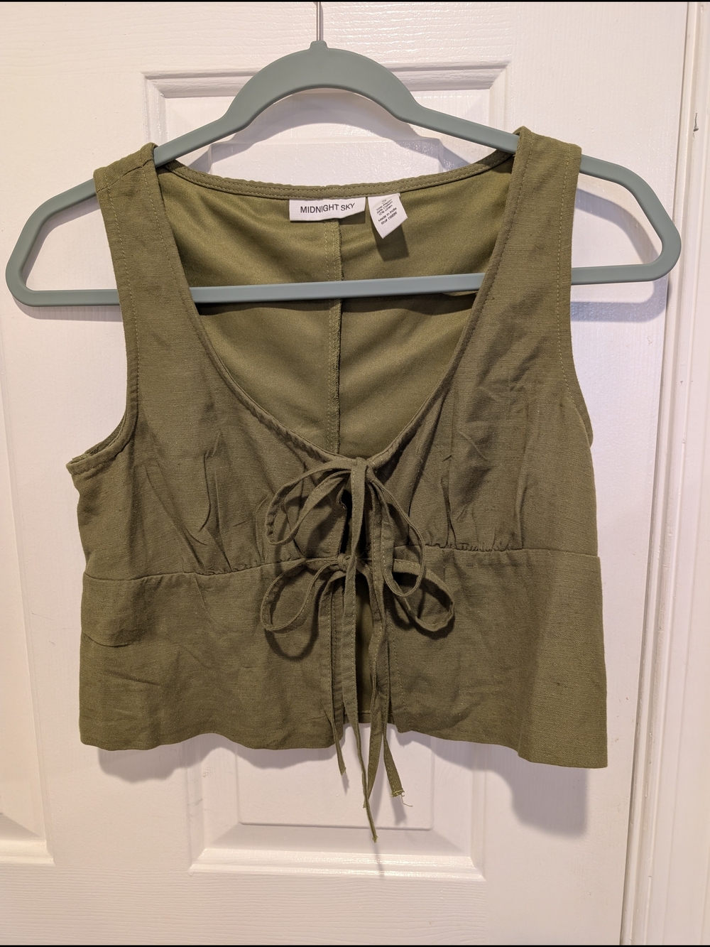 Midnight Sky Green Tie-Front Crop Tank